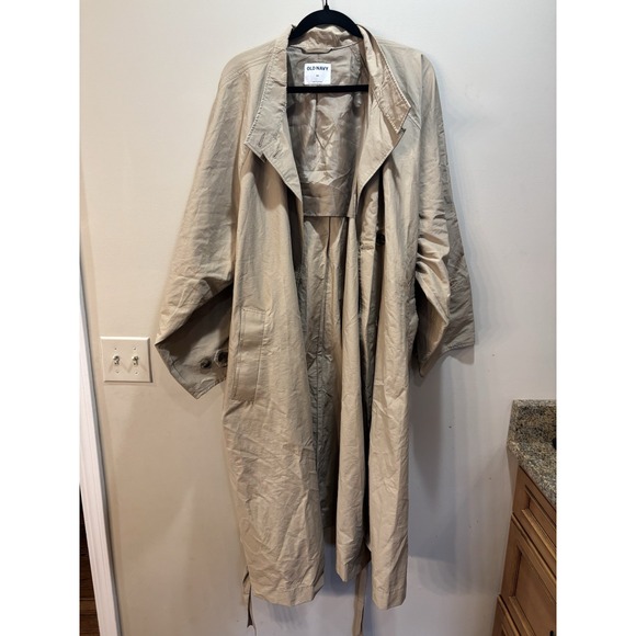 Old Navy‎ Tan Double Breasted Women's Size 2X Buttons Up Trench Coat Oversized - Picture 1 of 8